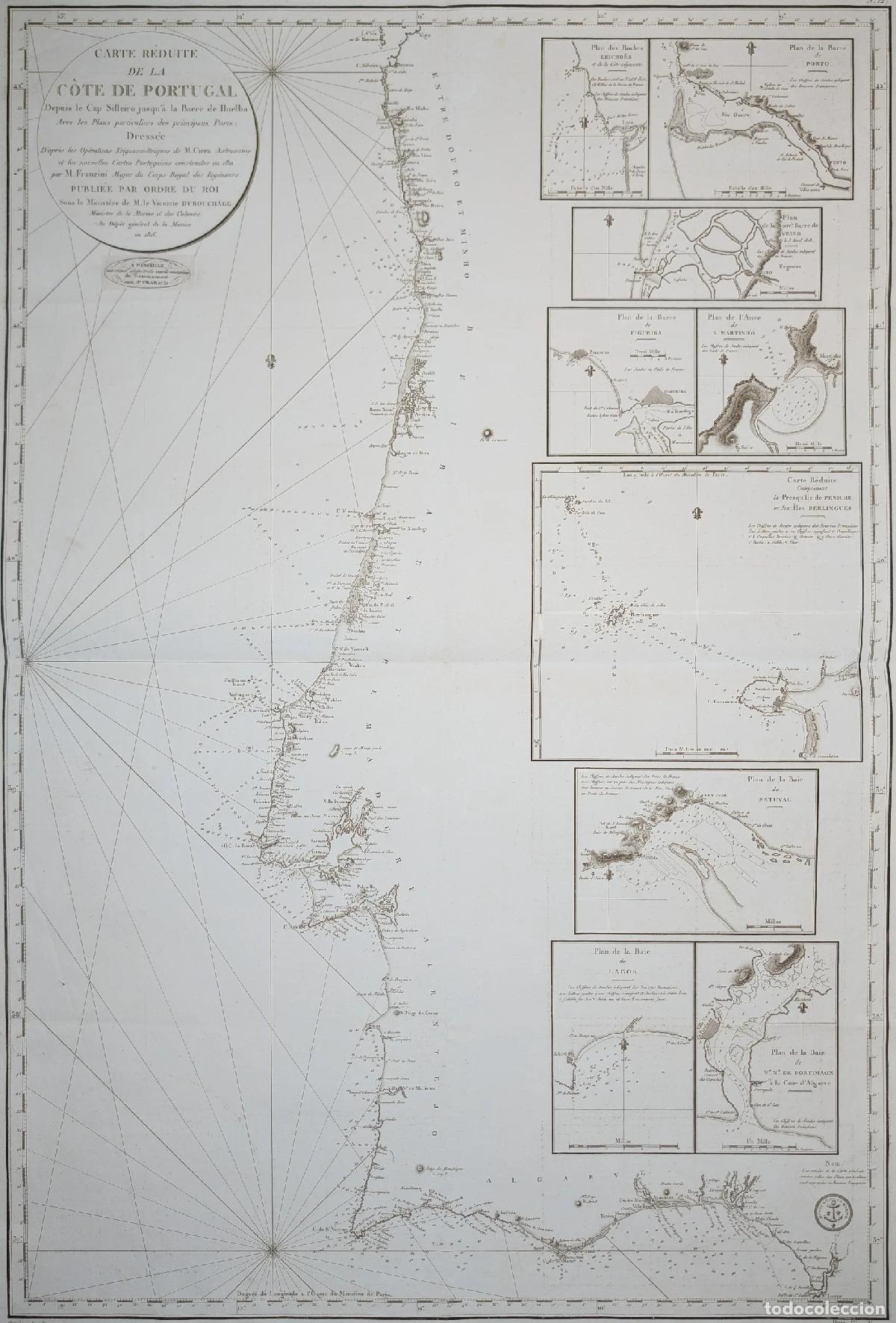 Art: Mapa de la costa de Portugal: Carte R&eacute;duite de la C&ocirc;te de Portugal - D&eacute;p&ocirc;t G&eacute;n&eacute;rale de la Marine