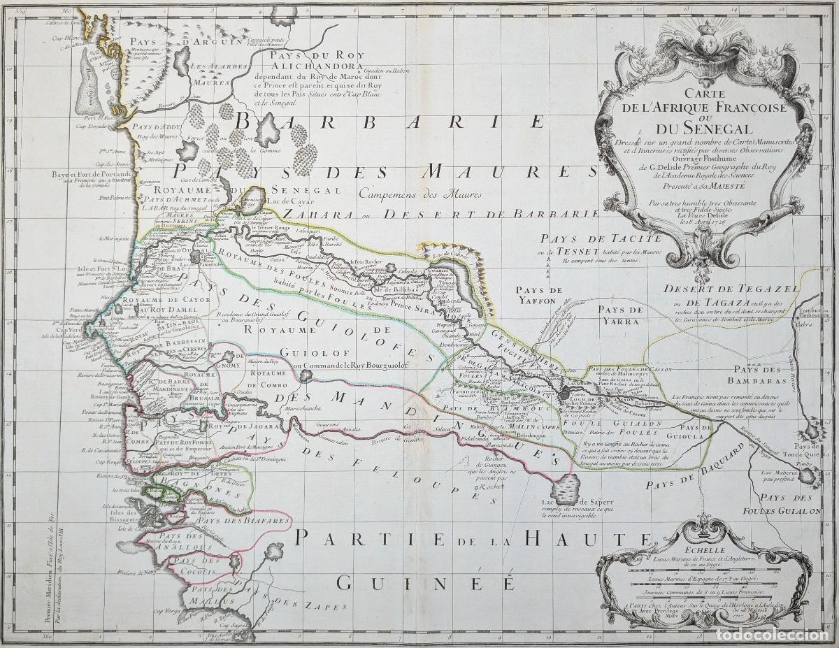 Art: Mapa del Senegal y costa occidental de &Aacute;frica: Carte de l'Afrique Fran&ccedil;oise ou du Senegal - Delisle,