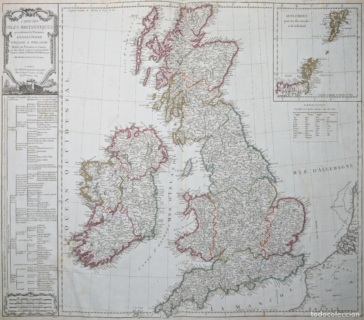 Arte: Mapa de las Islas Brit&aacute;nicas: Carte des Isles Britanniques qui renferment les Royaumes&hellip; - Delamarche