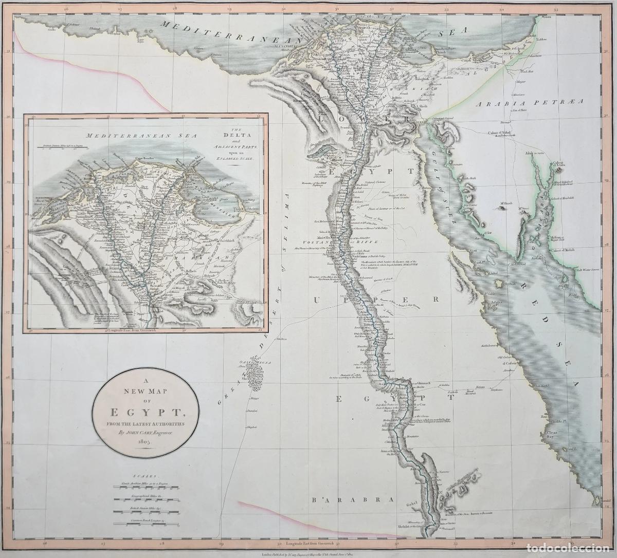 Arte: Mapa de Egipto y el Delta del Nilo: A New Map of Egypt from the Latest Authorities&hellip; 1805 - Cary, Joh