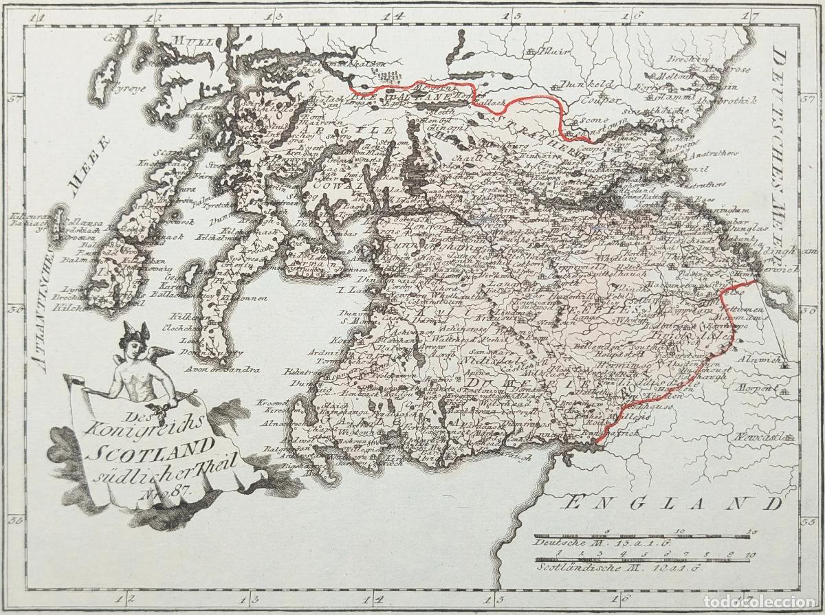 Arte: Mapa del sur de Escocia: Des K&ouml;nigreichs Scotland s&uuml;dlicher Theil - Reilly, Franz Johann Joseph von