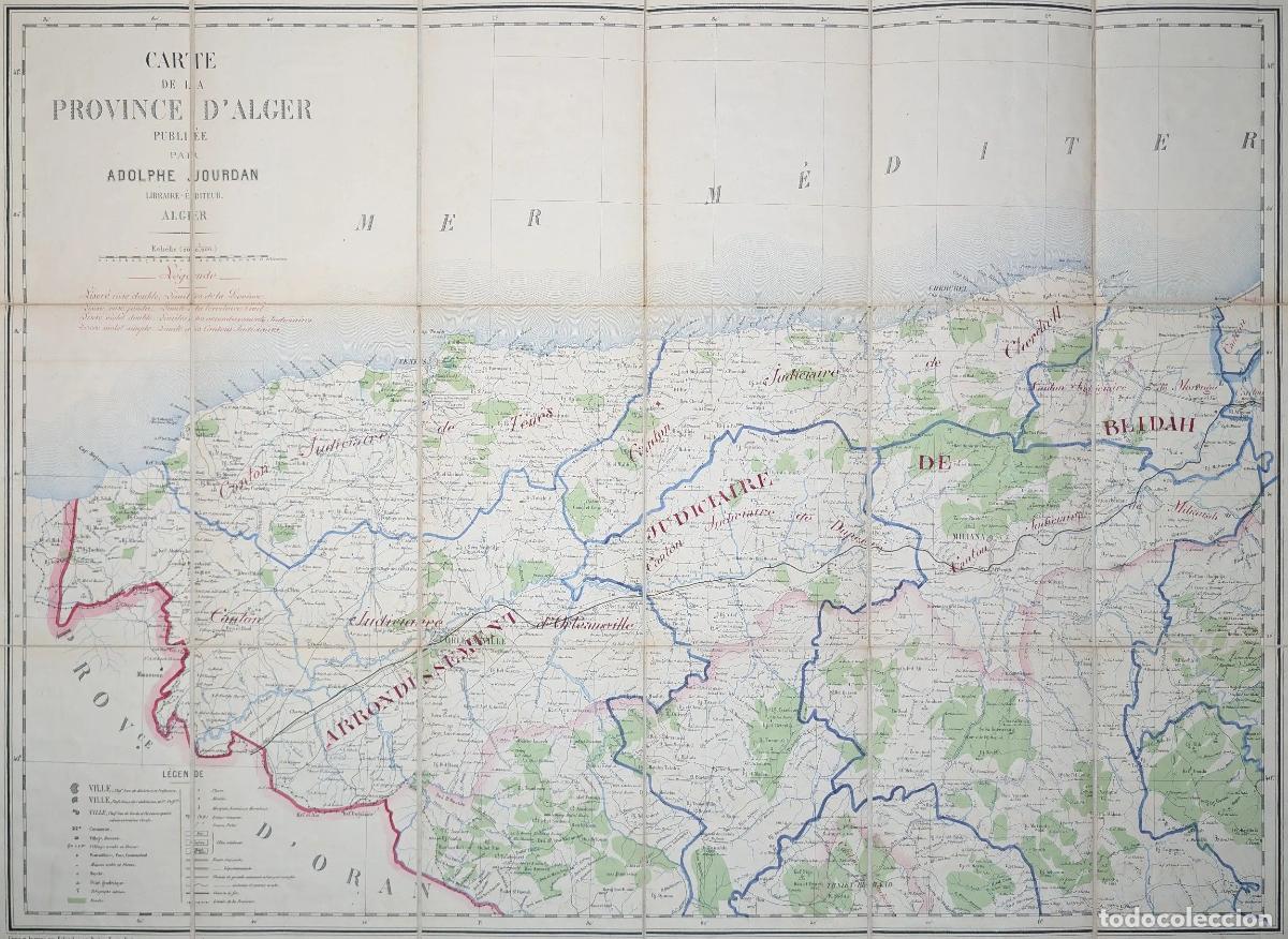 Arte: Mapa de la provincia de Argel, Argelia: Carte de la Province d'Alger publi&eacute;e par Adolphe Jourdan - J