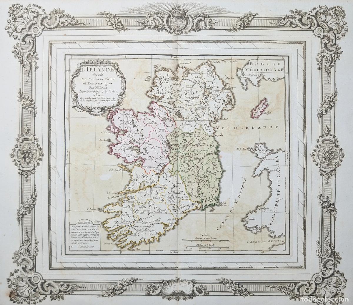 Arte: Mapa de Irlanda: L'Irlande divis&eacute;e Par Provinces Civiles et Ecclesiastiques. - Brion de la Tour, Lou