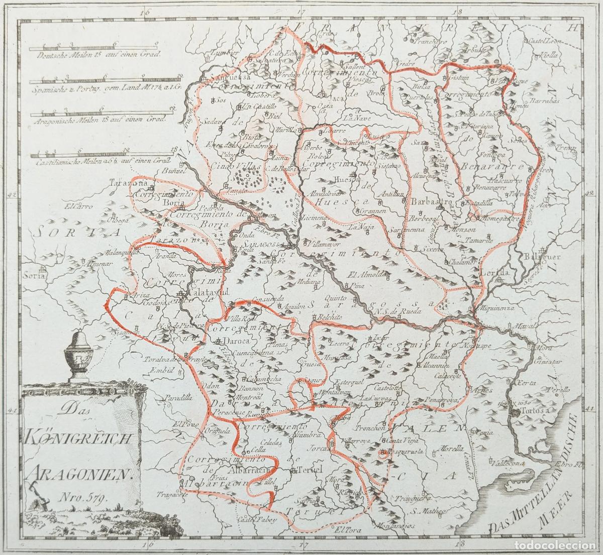 Arte: Mapa del Reino de Arag&oacute;n: Das K&ouml;nigreich Aragonien - Reilly, Franz Johann Joseph von