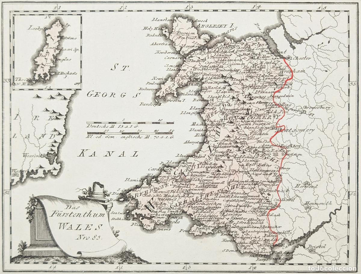 Arte: Mapa de Gales: Das F&uuml;rstenthum Wales Nro. 85 - Reilly, Franz Johann Joseph von