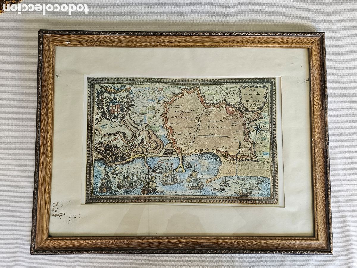Arte: Plano historico de Barcelona, Vendome, reproducci&oacute;n, litograf&iacute;a med. XX, enmarcada de epoca.