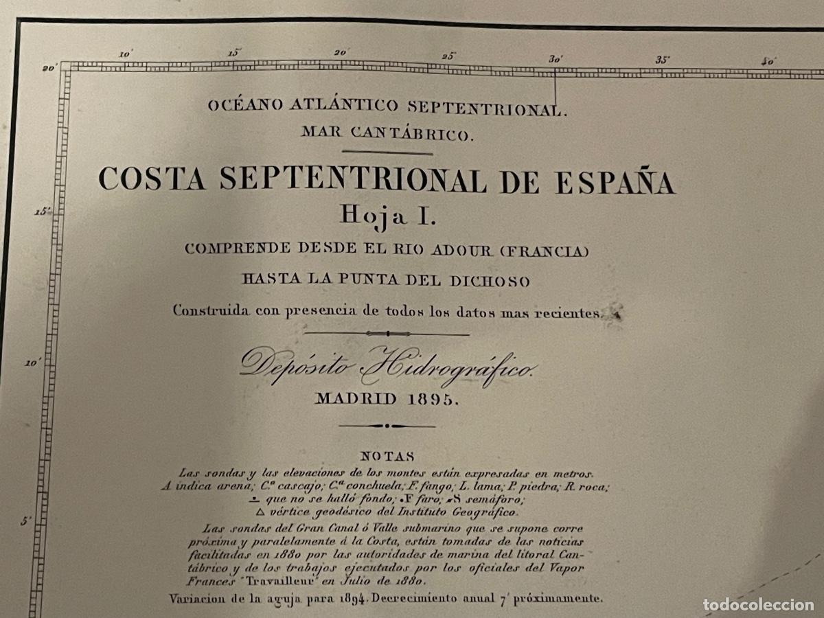 Arte: ANTIGUA CARTA NAUTICA GRABADO 1895- OC&Eacute;ANO ATL&Aacute;NTICO SEPTENTRIONAL MAR CARTABRICO HOJA I COMPRENDE