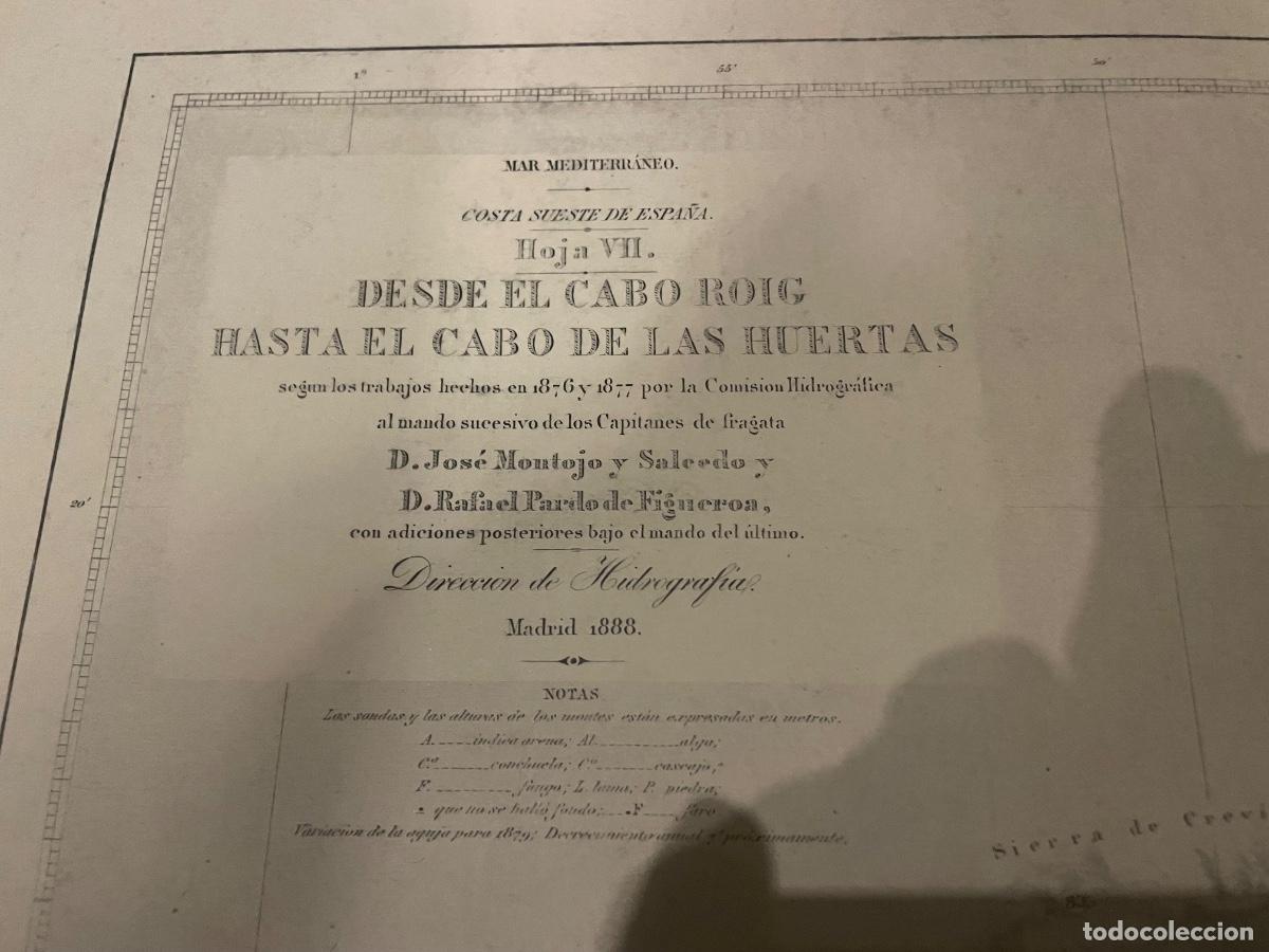 Arte: ANTIGUA CARTA NAUTICA GRABADO 1888- MAR MEDITERRANEO COSTA SUESTE DE ESPA&Ntilde;A HOJA VII DESDE EL CABO