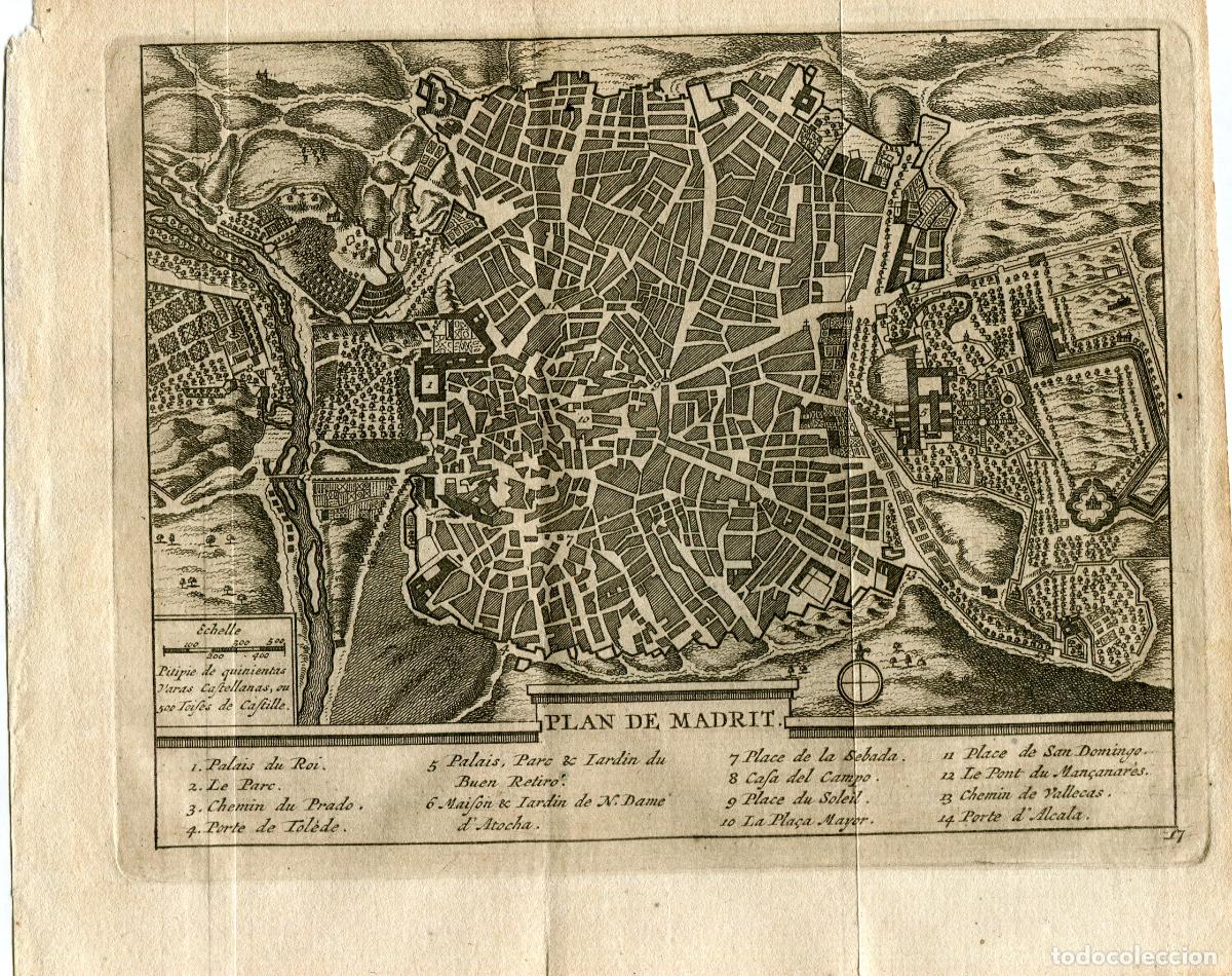 Arte: Plano de Madrid con el Buen Retiro - Grabado original Van der Aa - 1715