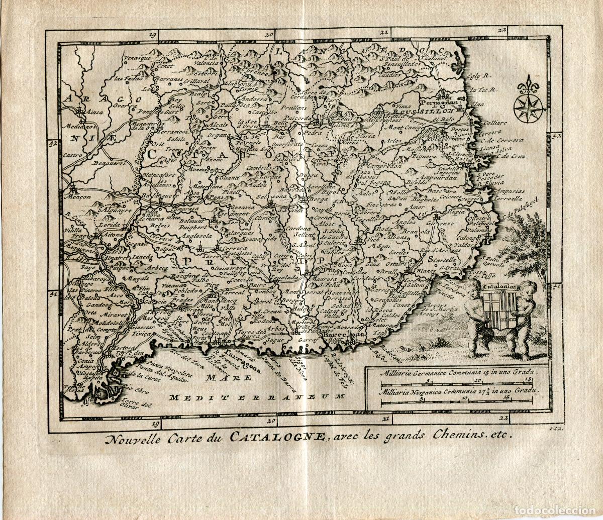 Arte: Mapa de Catalu&ntilde;a y el Rosell&oacute;n - Grabado original Van der Aa - 1715