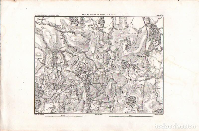 Arte: GRABADO PLAN DU CHAMP DE BATAILLE D'EYLAU 1850. CARTE N&ordm; 40 G-PLANOS-012