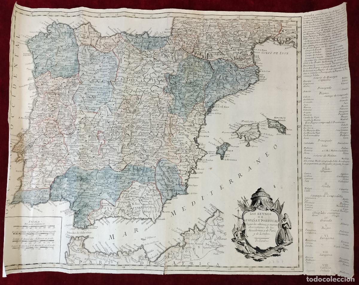 Arte: LOS REYNOS DE ESPA&Ntilde;A Y PORTUGAL SEGUN LAS ULTIMAS [...]. ENRIQUECIDO A MANO. ESPA&Ntilde;A. CIRCA 1750-1790