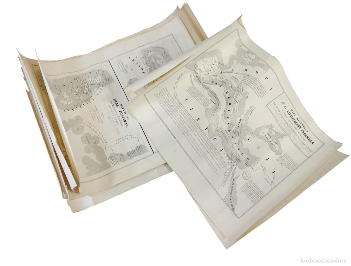 Arte: COLECCI&Oacute;N DE MAPAS (11) DE ATLAS BACHILLER. GRABADO CARTOGR&Aacute;FICO. LIT. BACHILLER. ESPA&Ntilde;A. S. XIX.