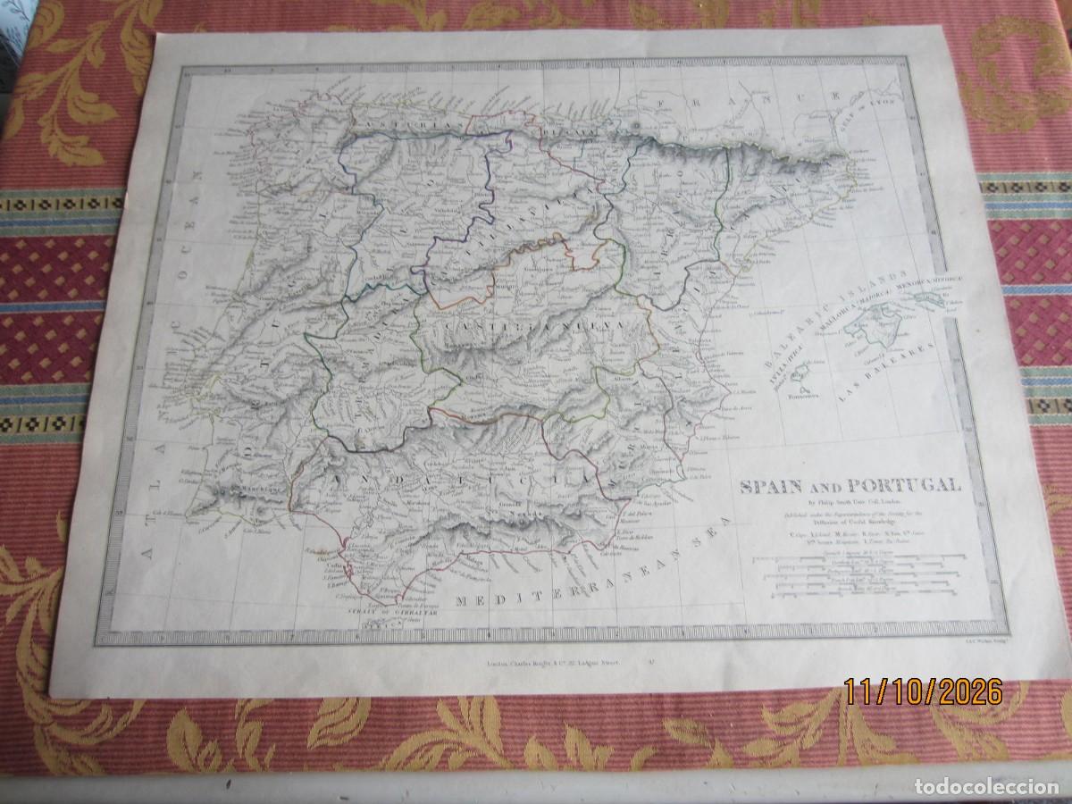 Arte: 1838-MAPA DE ESPA&Ntilde;A, GRANDE. ORIGINAL DE PHILIP SMITH