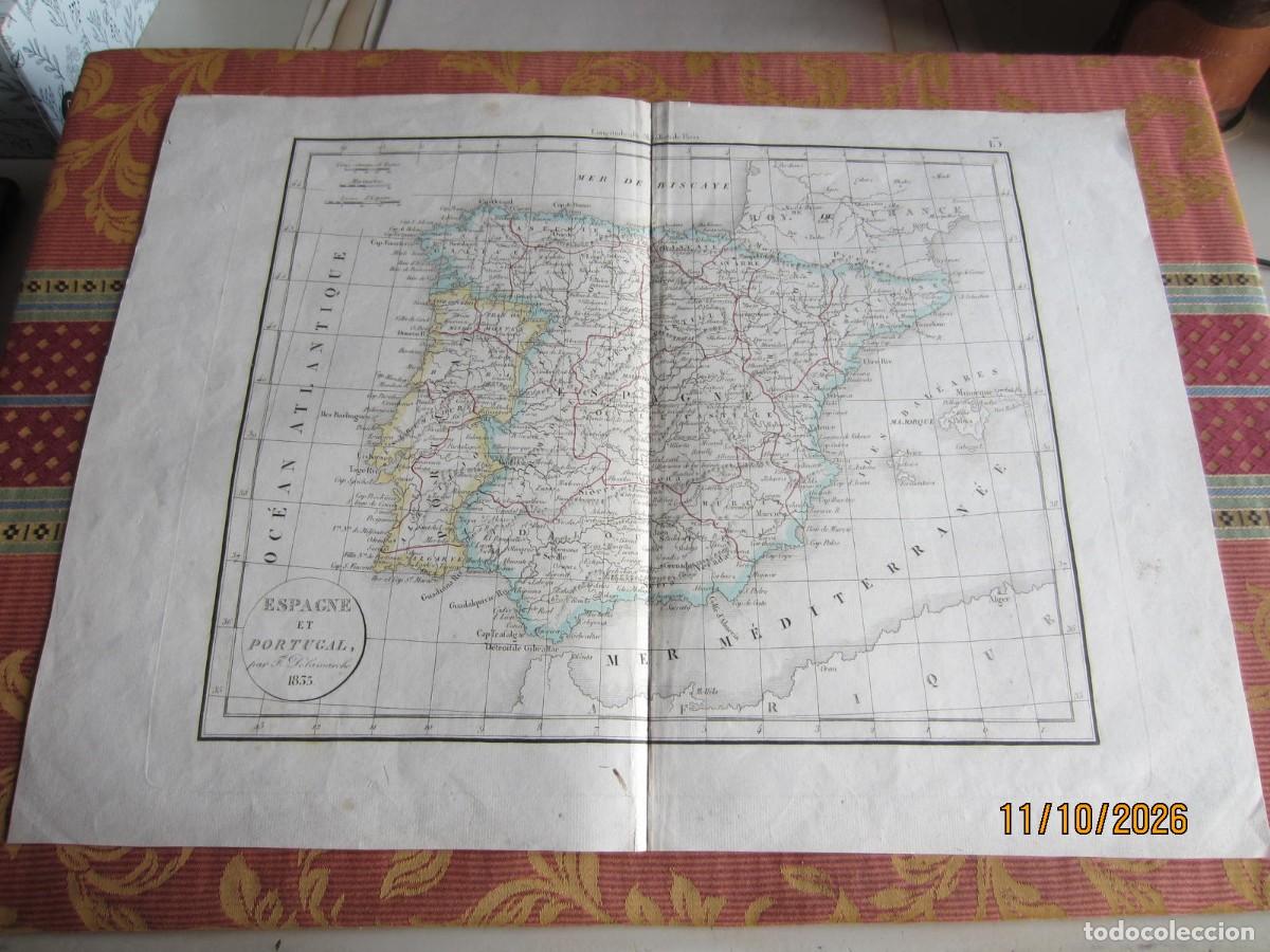 Arte: 1833-MAPA DE ESPA&Ntilde;A Y PORTUGAL, GRANDE. ORIGINAL DE F&Eacute;LIX DELAMARCHE
