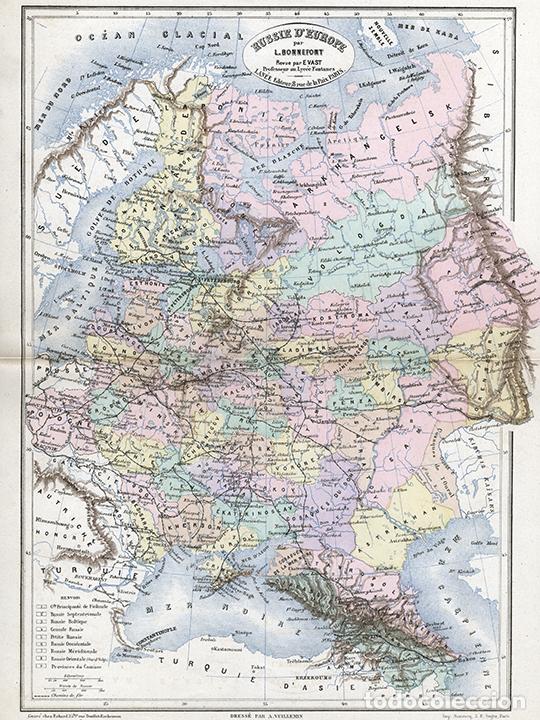Art: MAPA DE LA RUSIA ZARISTA EUROPEA EN 1884, VUILLEMIN & BONNEFONT, LITOGRAF&Iacute;A. CARTOGRAF&Iacute;A, CARTA