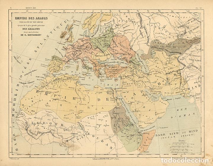 Kunst: MAPA DEL IMPERIO &Aacute;RABE (FINES DEL S.VIII), DE 1872, POR E. CORTAMBERT. CARTOGRAF&Iacute;A, LITOGRAF&Iacute;A