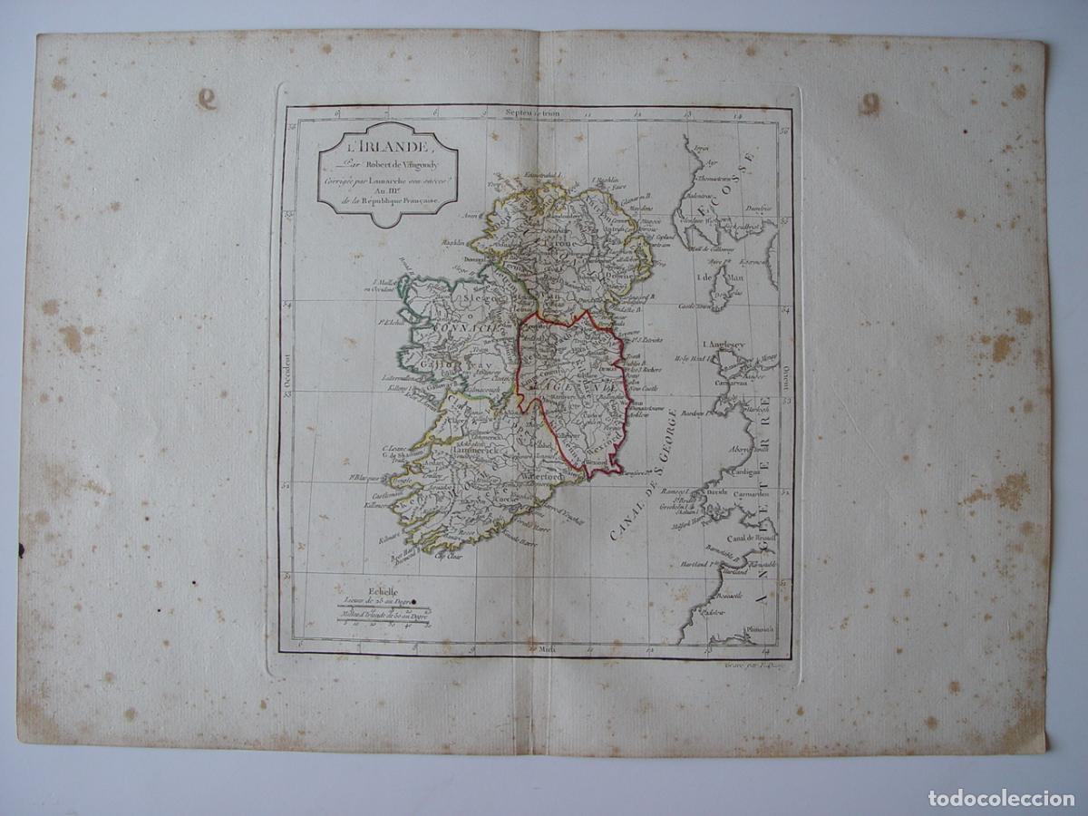 Arte: Irlanda, L'Irlande - Grabado original de Vaugondy y Lamarche - 1794-95