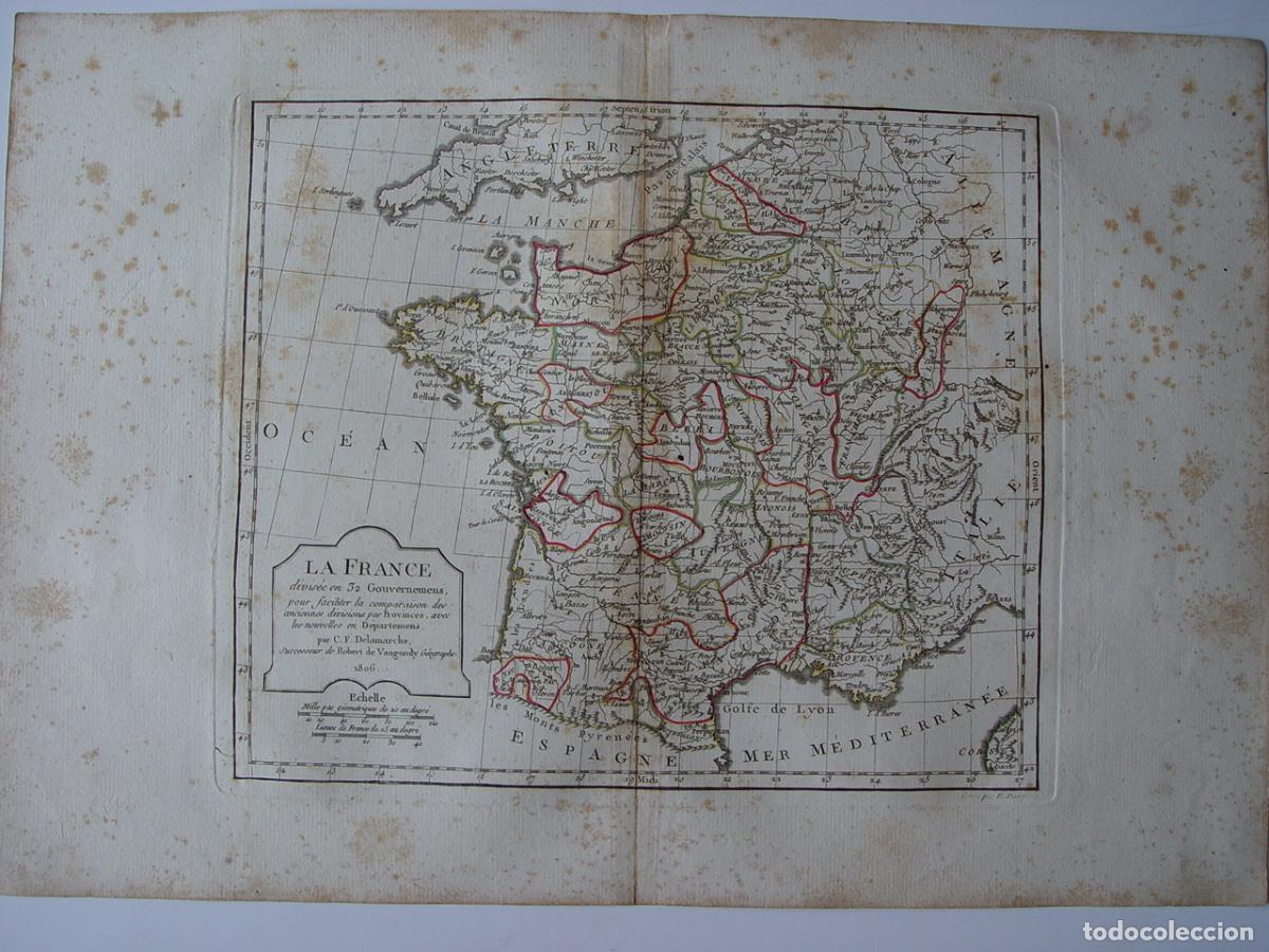 Arte: Francia en 32 gobiernos, La France - Grabado original de Delamarche - 1806