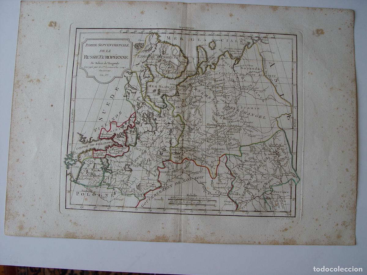 Arte: Rusia europea, parte septentrional - Grabado original de Vaugondy - 1794-95
