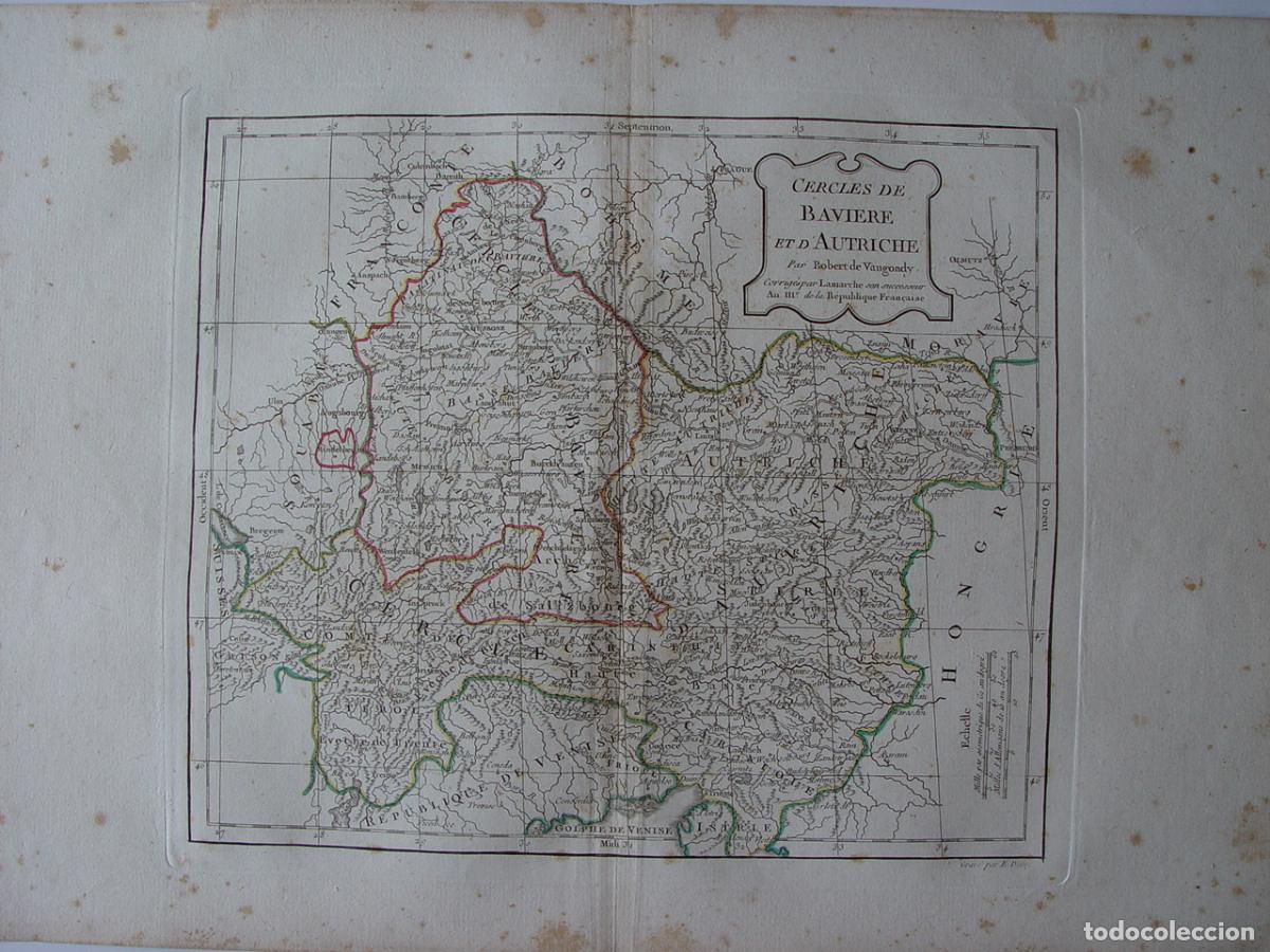 Arte: Cercles de Bavi&egrave;re et d'Autriche - Grabado original de Vaugondy - 1794-95