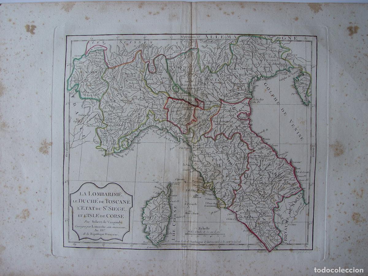 Arte: Lombard&iacute;a, Toscana, Estados Pontificios y C&oacute;rcega - Mapa de Vaugondy 1794-95