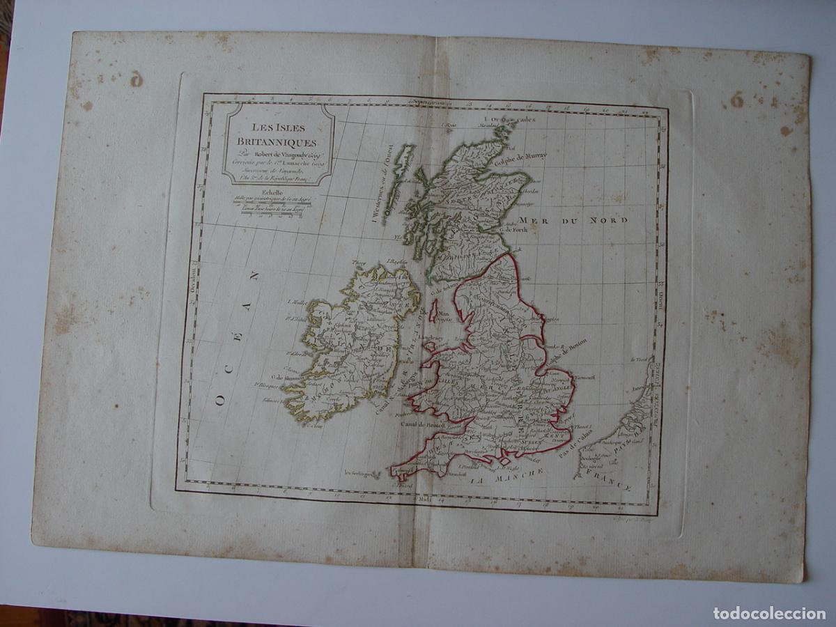 Arte: Islas Brit&aacute;nicas - Grabado original de Vaugondy y Lamarche - 1794-95