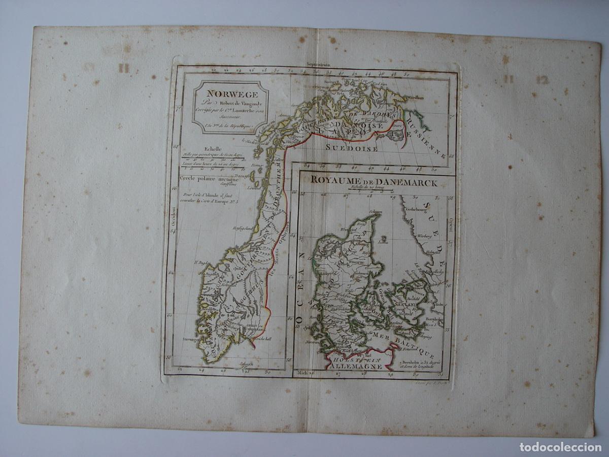 Arte: Noruega y Reino de Dinamarca - Grabado original de Vaugondy y Lamarche - 1794-95