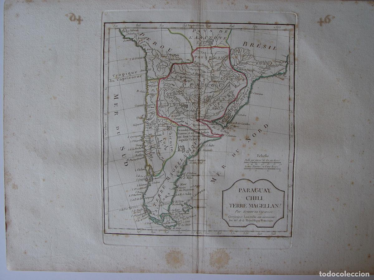 Art: Paraguay, Chile y Tierra de Magallanes - Grabado de Vaugondy - 1794-95