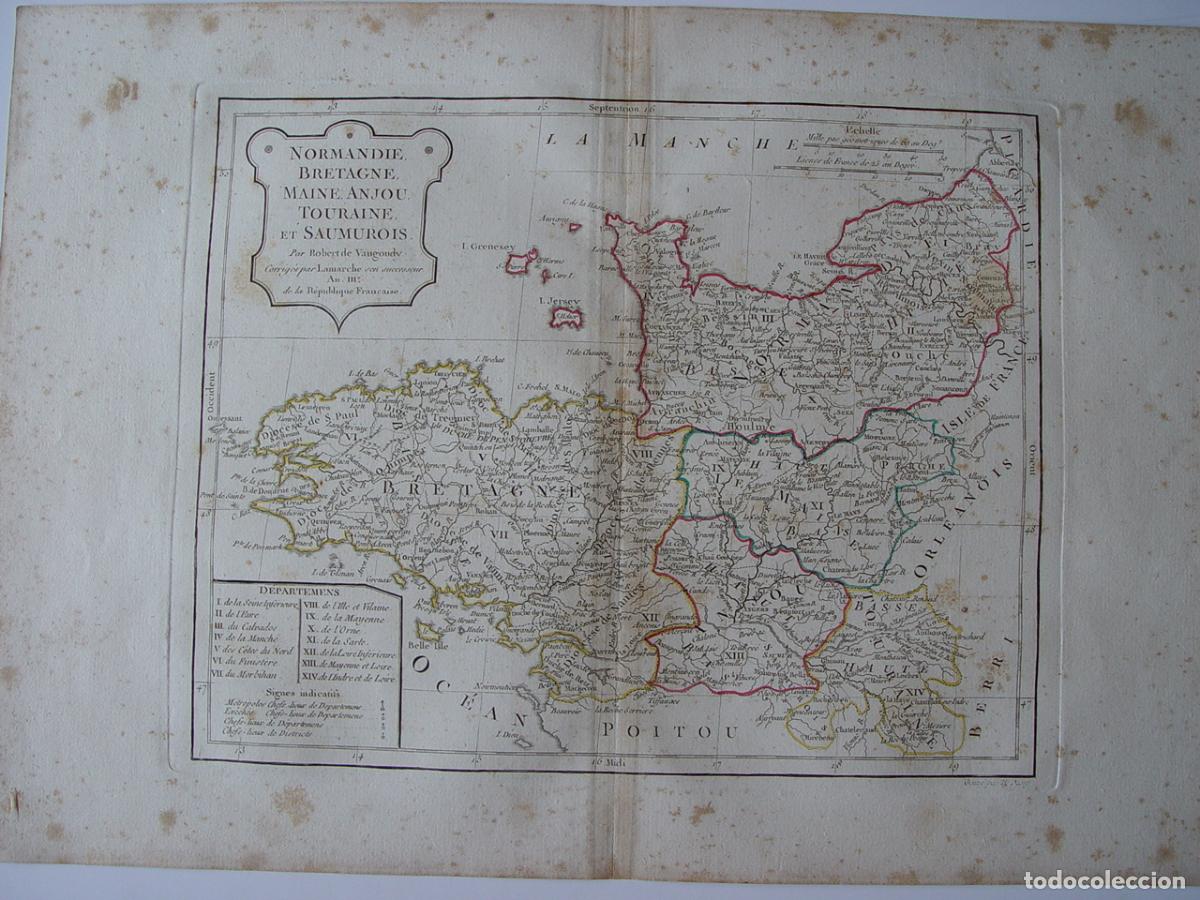 Art: Normandie, Bretagne, Maine, Anjou - Grabado original de Vaugondy - 1794-95