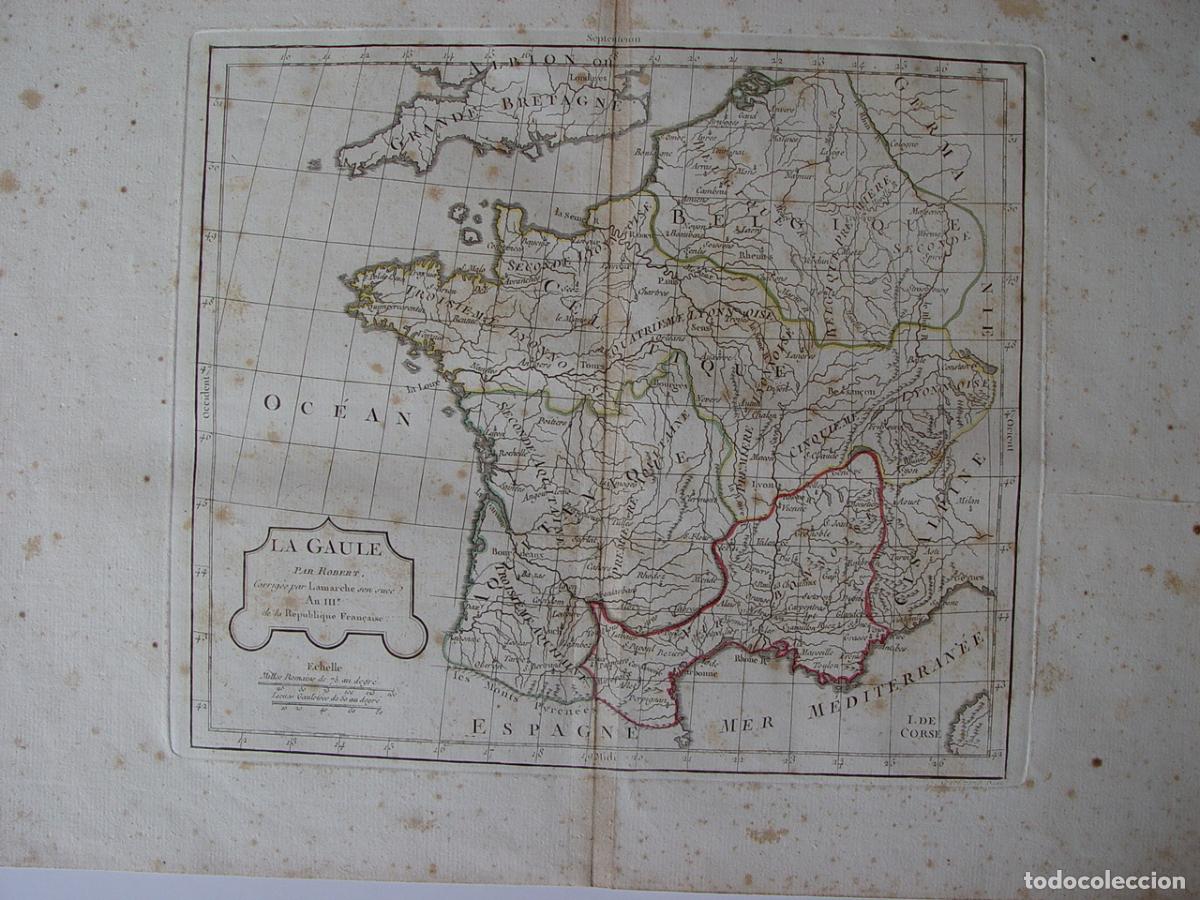 Art: La Galia, La Gaule - Grabado original de Robert de Vaugondy - 1794-95