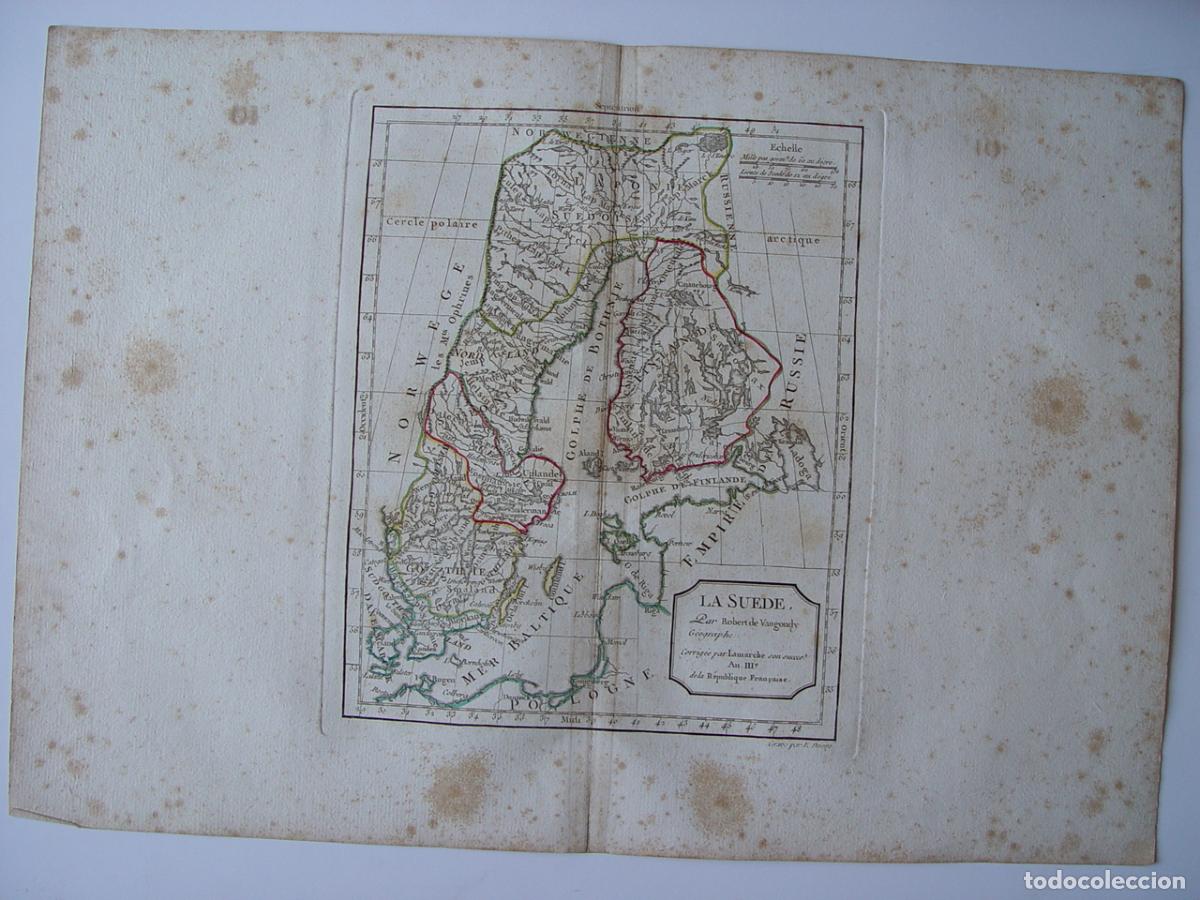 Art: Suecia, La Su&egrave;de - Grabado original de Vaugondy y Lamarche - 1794-95