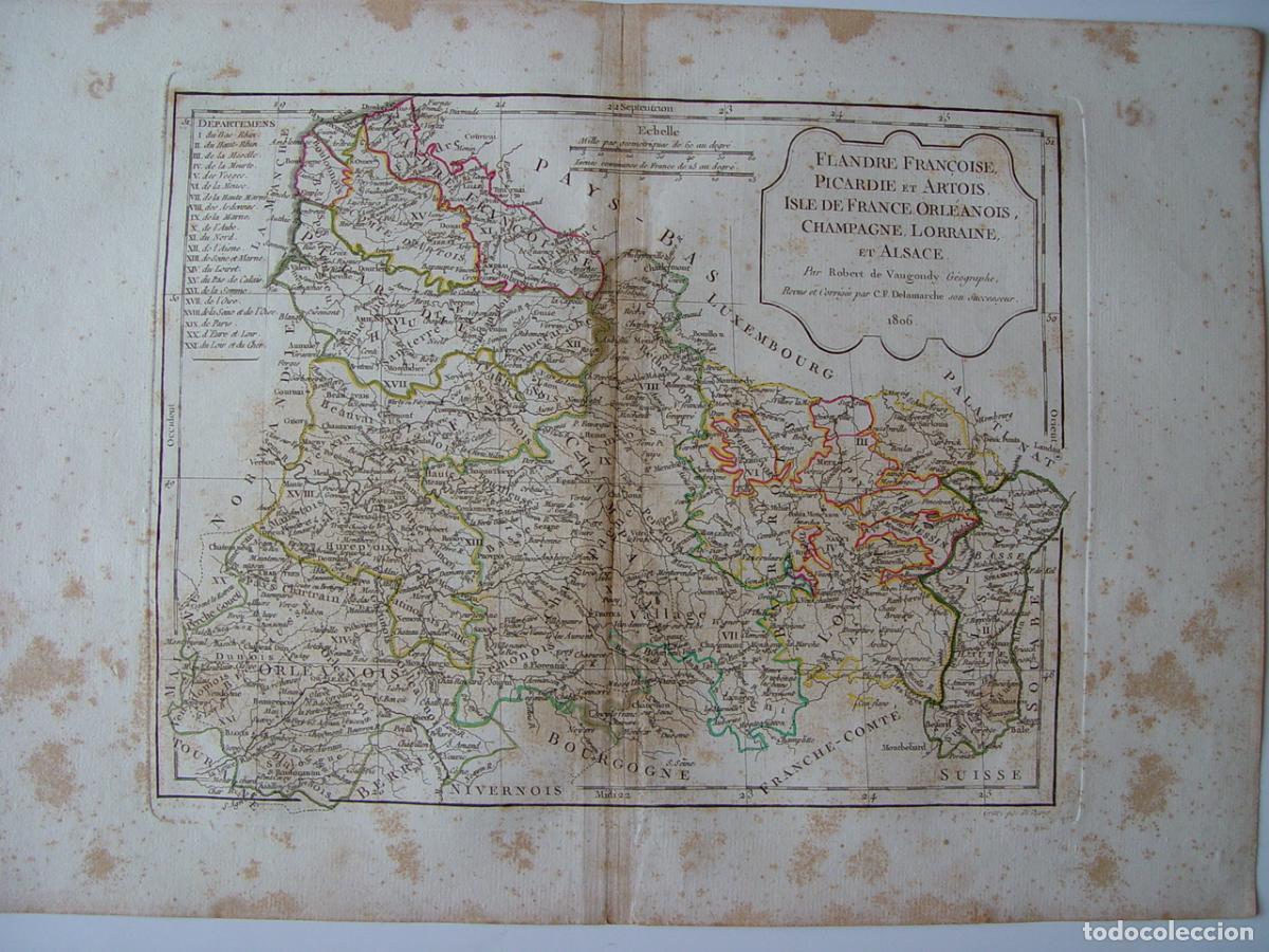 Art: Flandes franc&eacute;s, Picard&iacute;a, Isla de Francia, Champa&ntilde;a - Grabado de Vaugondy 1806