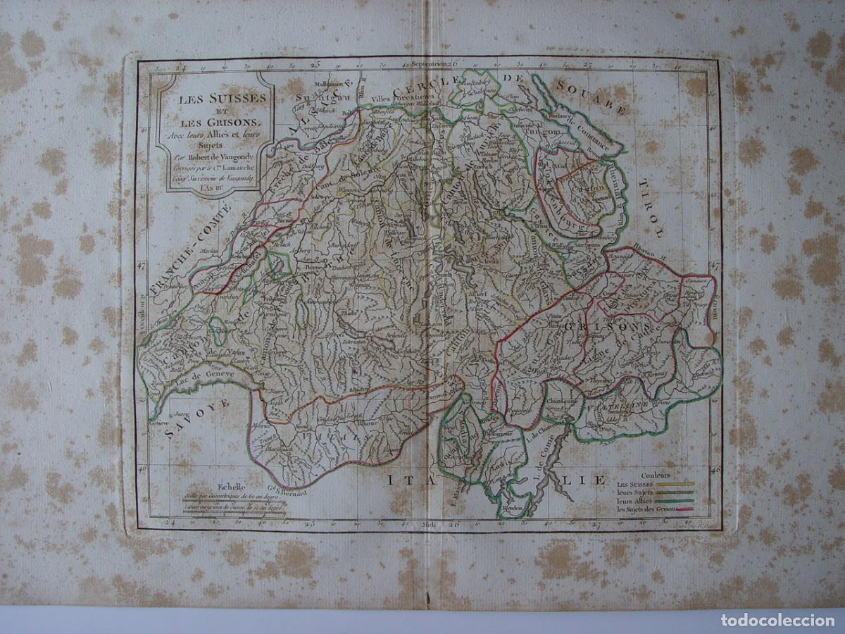 Art: Les Suisses et les Grisons - Grabado original de Vaugondy - 1794-95