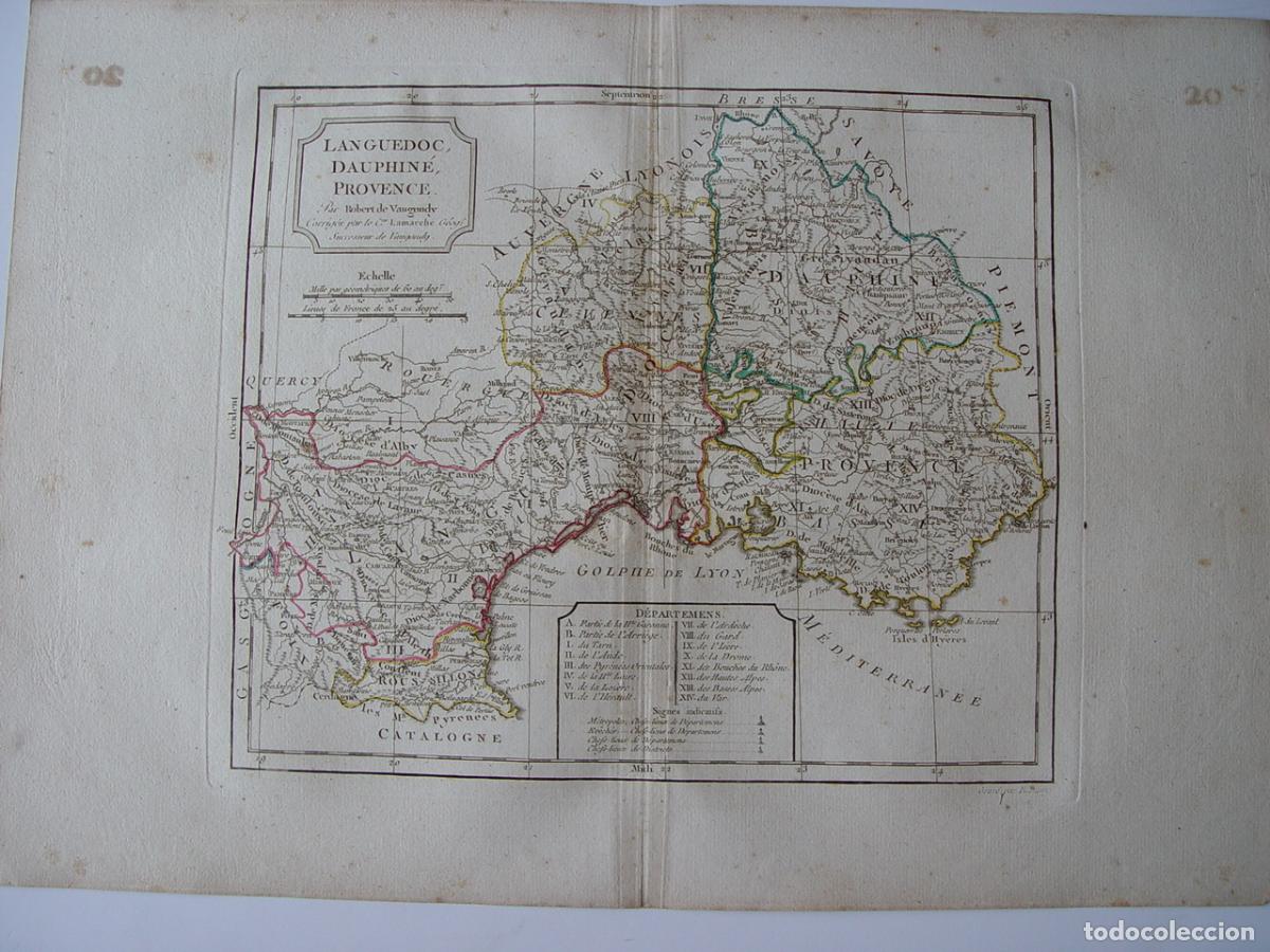 Art: Languedoc, Dauphin&eacute;, Provence - Grabado original de Vaugondy - h. 1800