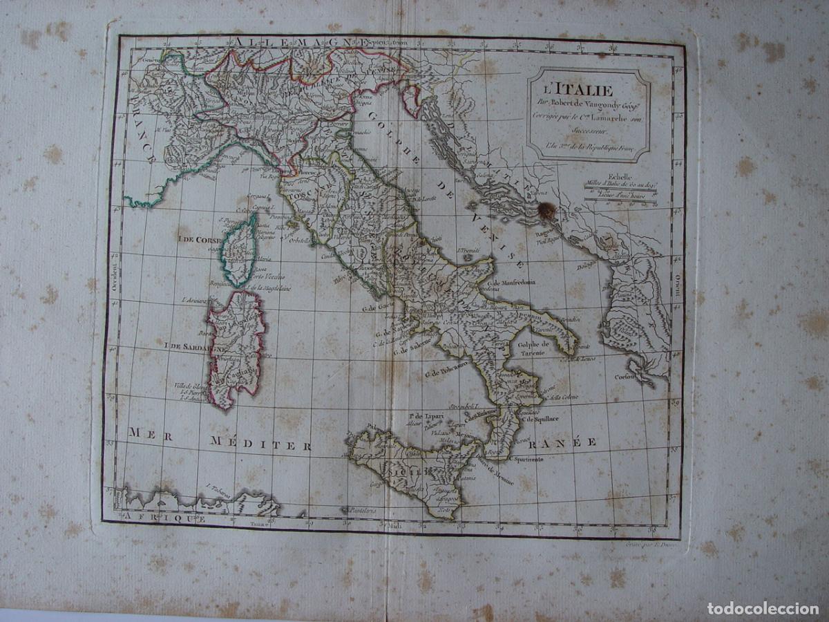 Art: Italia, L'Italie - Grabado original de Robert de Vaugondy - 1794-95