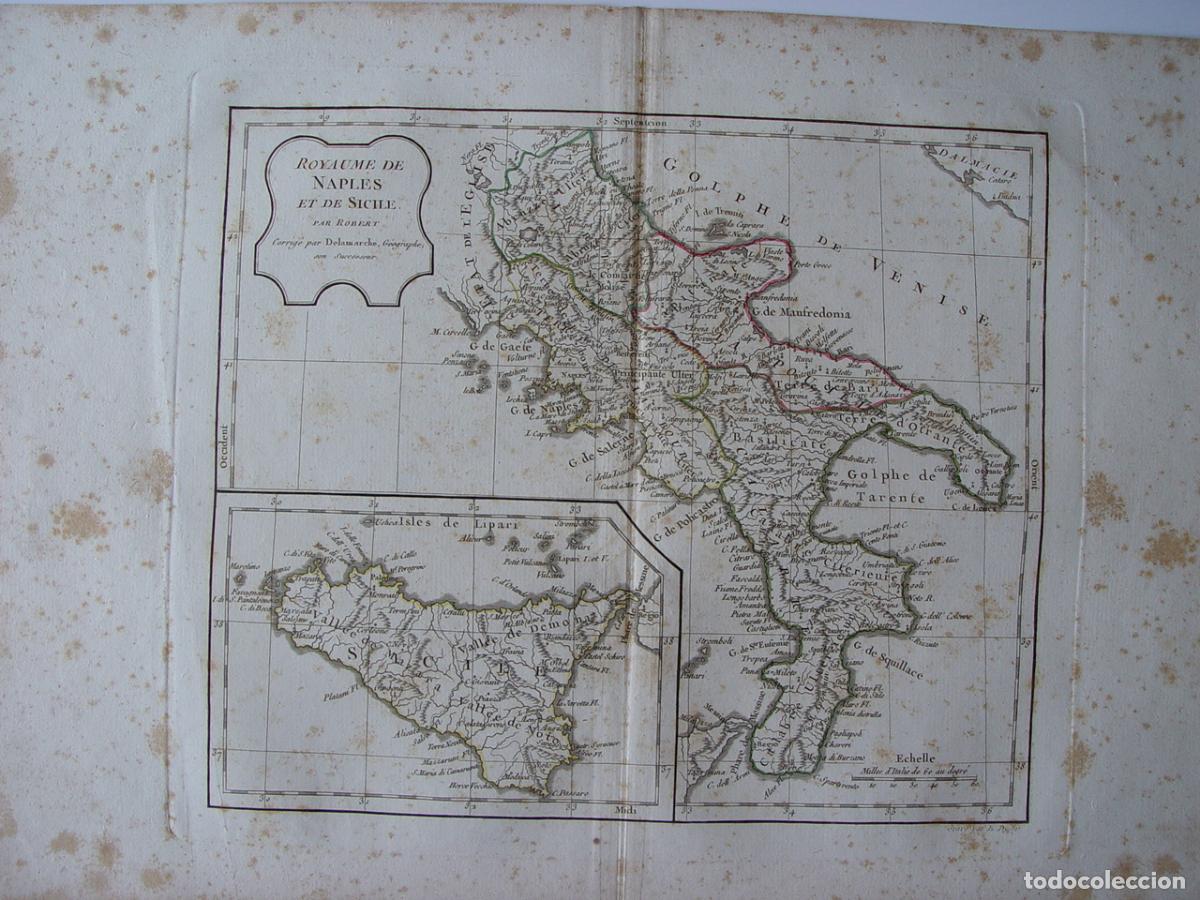 Art: Reino de N&aacute;poles y Sicilia - Grabado original de Robert de Vaugondy - h. 1800