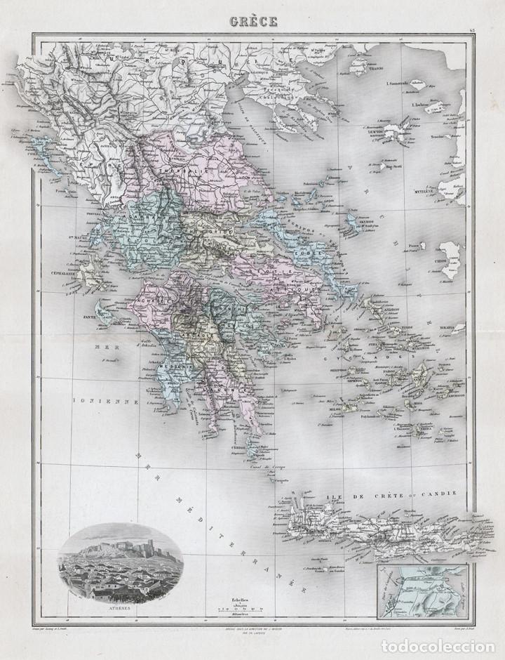 Arte: MAPA DE GRECIA, DE 1894. LITOGRAF&Iacute;A COLOREADA DE LACOSTE, LECOCQ Y SMITH. CARTOGRAF&Iacute;A, ATLAS MIGEON