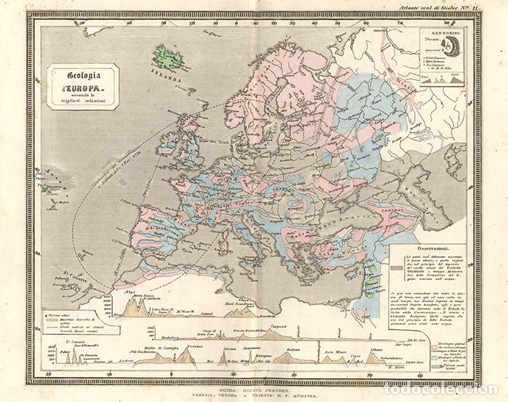 Arte: MAPA DE GEOL&Oacute;GICO DE EUROPA, DE 1865, JUSTUS PERTHES, GRABADO COBRE. CARTOGRAF&Iacute;A, CARTA GEOGR&Aacute;FICA