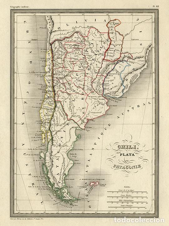 Art: MAPA DEL CONO SUR, DE MALTE-BRUN, 1837. GRABADO AL ACERO, COLOREADO A MANO. Grab&oacute; THIERRY, AM&Eacute;RICA