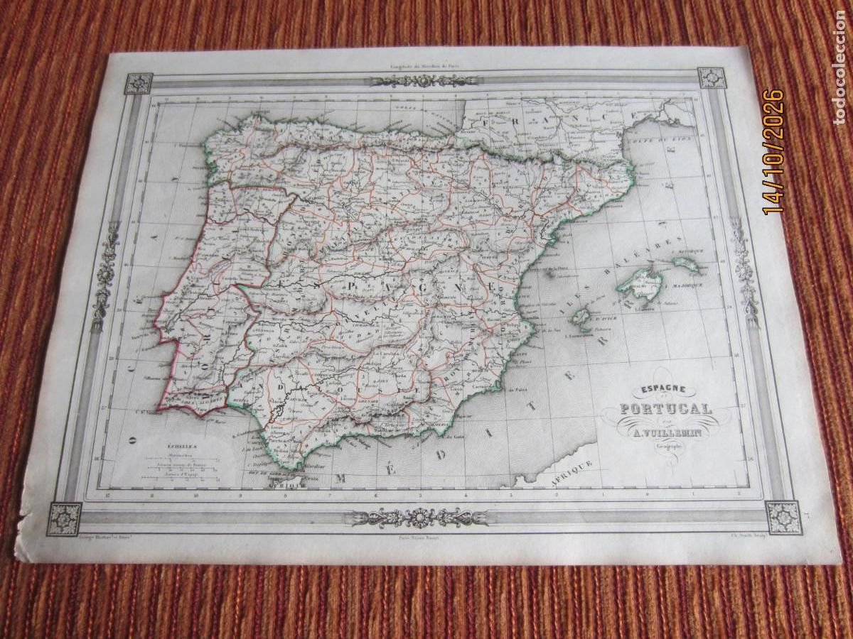 Arte: 1846-MAPA DE ESPA&Ntilde;A Y PORTUGAL. POR ALEXANDRE VUILLEMIN