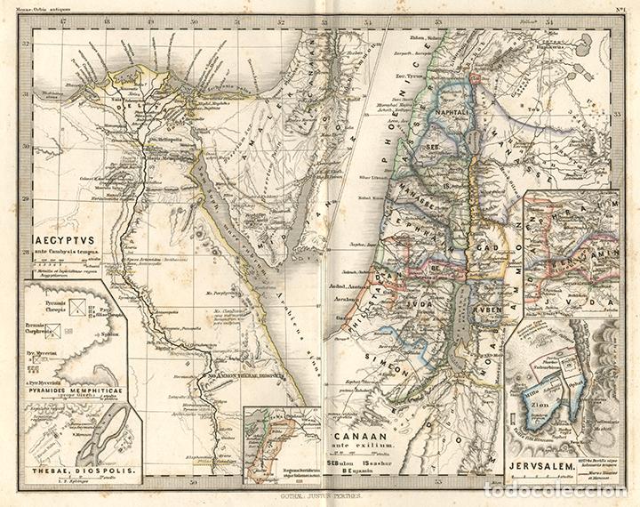 Arte: MAPA DE EGIPTO ANTES DE CAMBISES Y CANA&Aacute;N ANTES DEL EXILIO, DE 1866, DE THEODOR MENKE, GRABADO COBRE