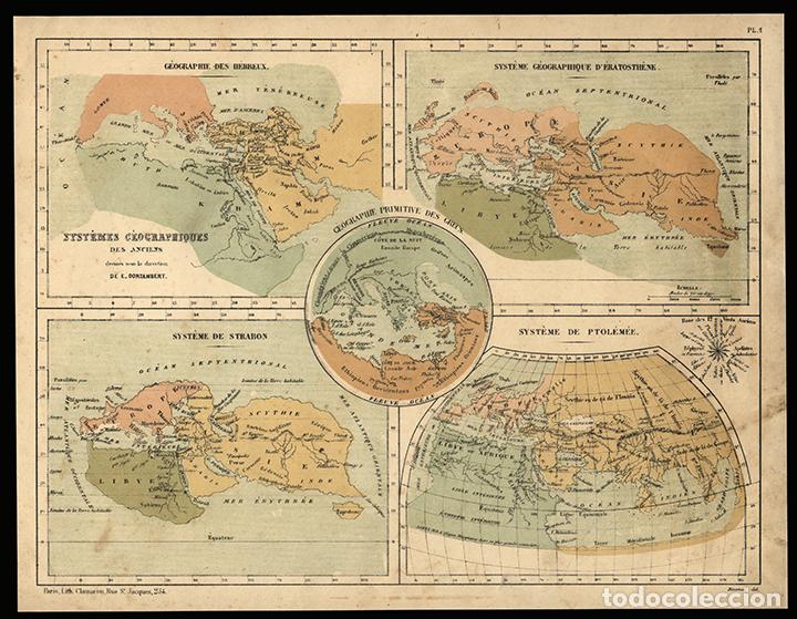 Arte: CARTA DE SISTEMAS GEOGR&Aacute;FICOS ANTIGUOS DE 1872, LITOGRAF&Iacute;A DE E. CORTAMBERT. CARTOGRAF&Iacute;A, MAPA