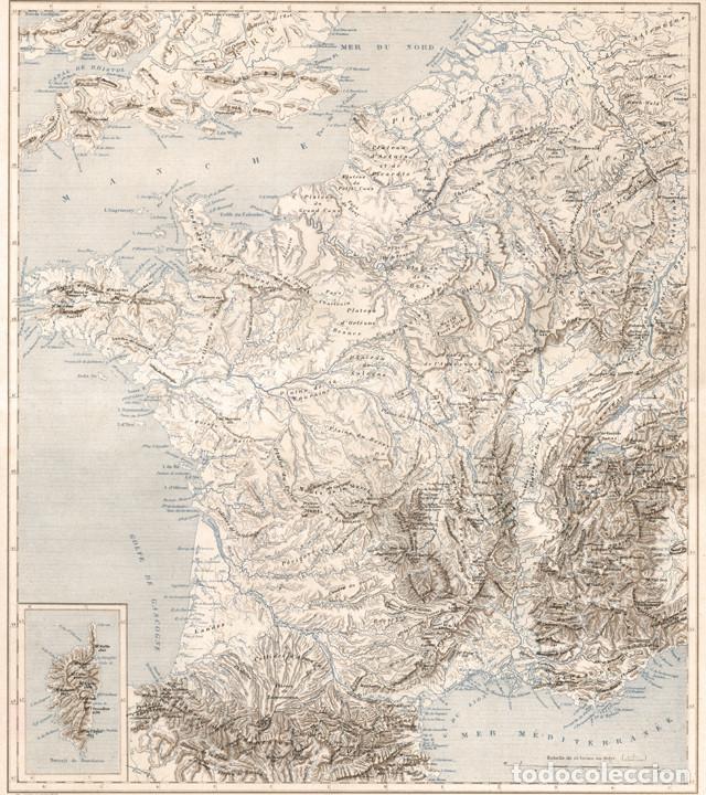 Art: CARTA F&Iacute;SICA DE LA REGI&Oacute;N FRANCESA, MAPA MILITAR DE 1887, ATLAS SAINT-CYR, LITOGRAF&Iacute;A. CARTOGRAF&Iacute;A