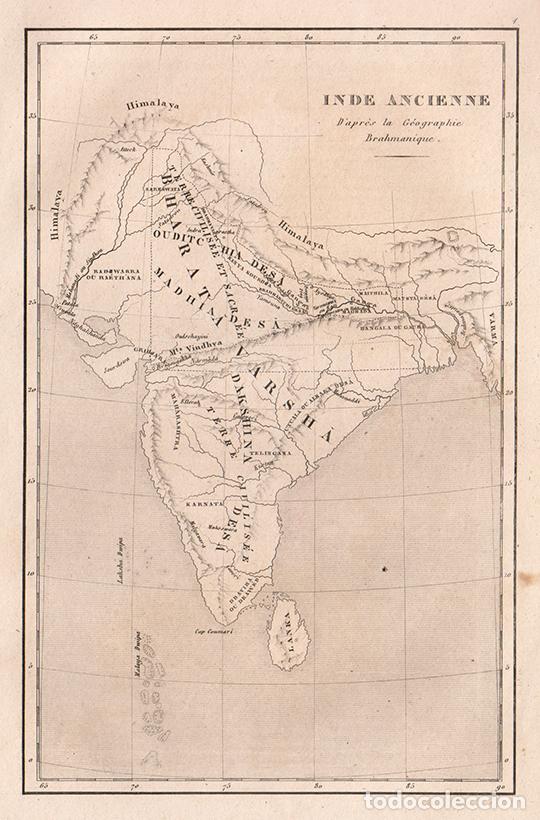 Art: GRABADO AL ACERO DE 1845, MAPA DE LA INDIA SEG&Uacute;N LA TRADICI&Oacute;N BRAHM&Aacute;NICA, DE LEMA&Icirc;TRE