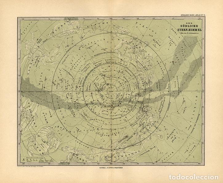 Art: MAPA (GRABADO DE COBRE DE 1891) DE LAS ESTRELLAS DEL HEMISFERIO SUR. STIELER&rsquo;S, CARTA CELESTE