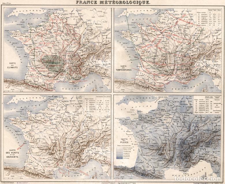 Arte: CARTA METEOROL&Oacute;GICA DE FRANCIA, MAPA MILITAR DE 1887, ATLAS SAINT-CYR, LITOGRAF&Iacute;A. CARTOGRAF&Iacute;A