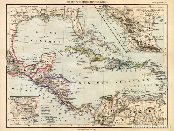 Arte: MAPA DE LAS INDIAS OCCIDENTALES (ANTILLAS) EN 1900, JUSTUS PERTHES, GRABADO DE COBRE. CARTOGRAF&Iacute;A