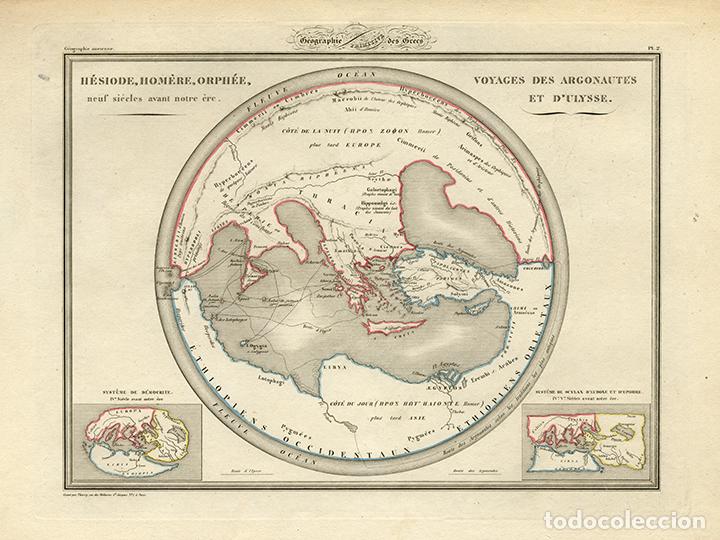 Arte: MAPA DE LA GRECIA PRIMITIVA, DE MALTE-BRUN, 1837. GRABADO AL ACERO, COLOREADO A MANO. Grab&oacute; THIERRY