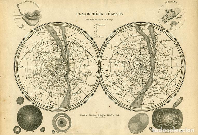 Kunst: CARTA DE PLANISFERIO CELESTE, LITOGRAF&Iacute;A DE 1865 DE DRIOUX & LEROY. CARTOGRAF&Iacute;A, MAPA, GEOGRAF&Iacute;A